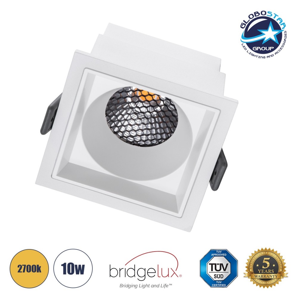 GLOBOSTAR® PLUTO-M 60273 Χωνευτό Downlight Σποτ με Honeycomb Anti Glare Reflector LED 10W 1250lm 38° AC 220-240V IP20 Θερμό Λευκό 2700K - Bridgelux COB Chip & TÜV SÜD Driver - Λευκό Ματ - Μ8.4 x Π8.4 x Υ5.9cm - Q7.5 x 7.5cm - 5 Χρόνια Εγγύηση
